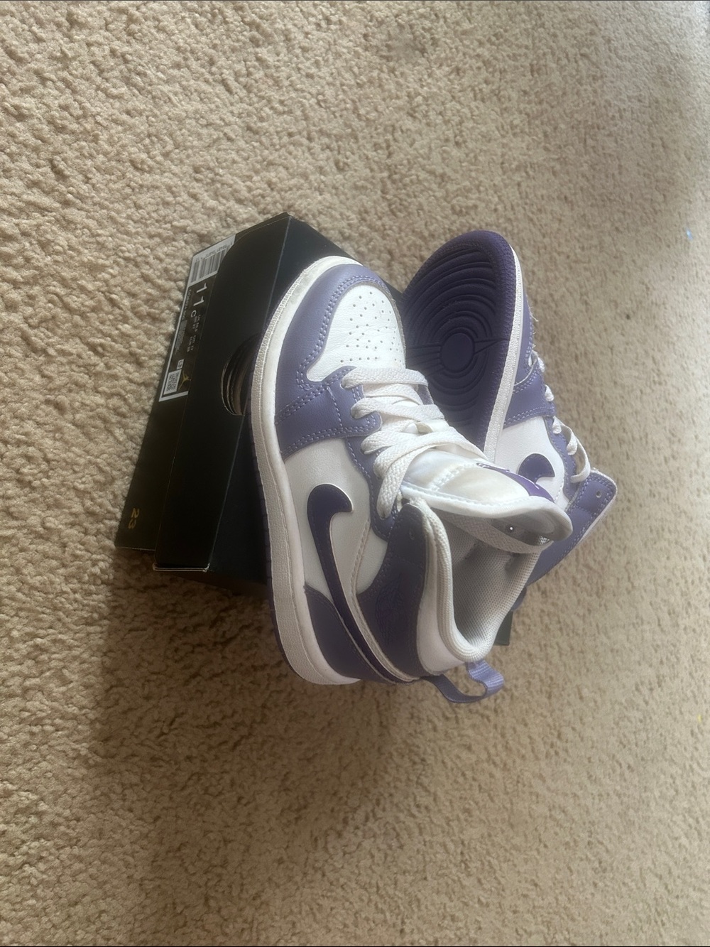 Nike Kids White and Purple High-Top Sneakers
